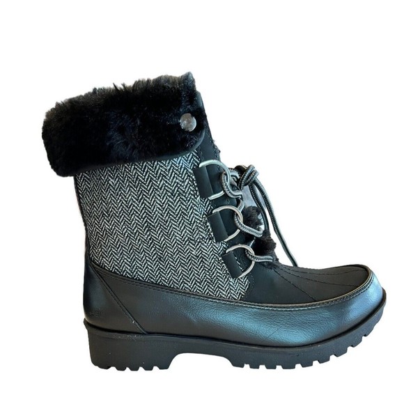 JBU Herringbone Womens winter boots size 6 Lace up Ankle Boots Black NEW… - Picture 1 of 9